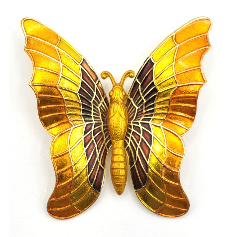 Vintage German Butterfly Brooch Gold Tone Orange‎ Yellow Purple